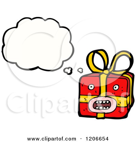 Cartoon of a Christmas Present Thinking - Royalty Free Vector Illustration by lineartestpilot