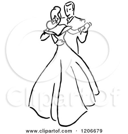 Clipart of a Vintage Black and White Couple Dancing - Royalty Free Vector Illustration by Prawny Vintage