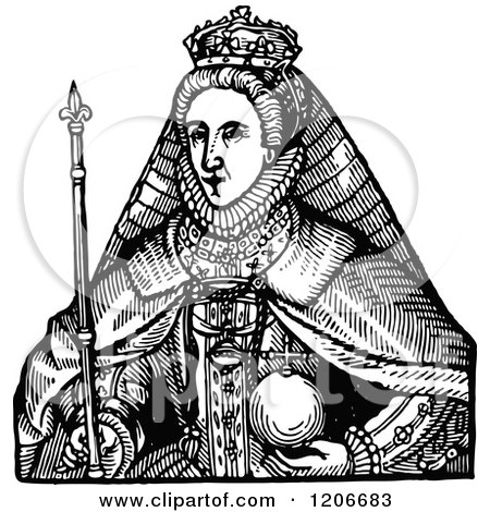 Clipart of Vintage Black and White Queen Elizabeth the First - Royalty Free Vector Illustration by Prawny Vintage