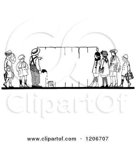 Clipart of Vintage Black and White Children Painting a Fence - Royalty Free Vector Illustration by Prawny Vintage