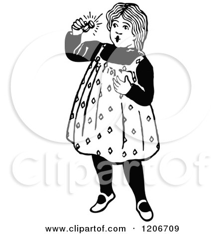 Clipart of a Vintage Black and White Girl Admiring a Ring - Royalty Free Vector Illustration by Prawny Vintage