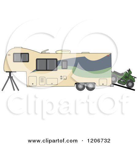 Cartoon of a Toy Hauler Trailer and ATV - Royalty Free Vector Clipart by djart