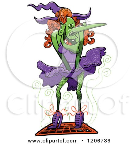 Cartoon of a Sexy Halloween Witch with Her Skirt Blowing Upwards - Royalty Free Vector Clipart by Zooco