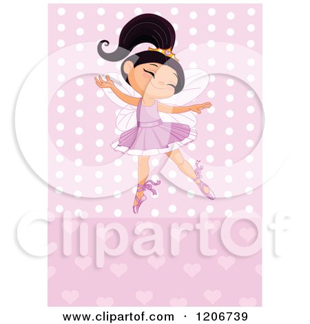 Cartoon of a Happy Ballerina Princess Girl Dancing over Pink Hearts and Polka Dots - Royalty Free Vector Clipart by Pushkin