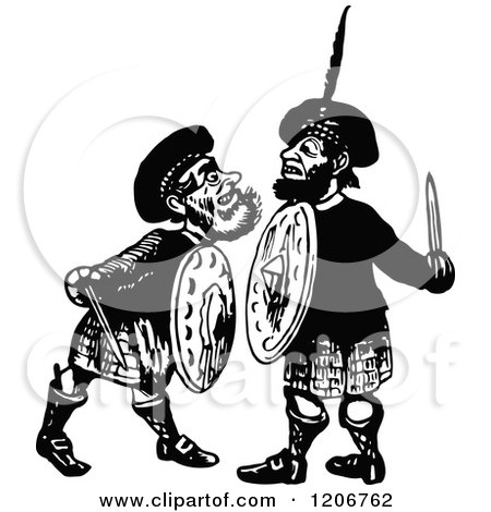 Clipart of Vintage Black and White Scottish Rivals - Royalty Free Vector Illustration by Prawny Vintage