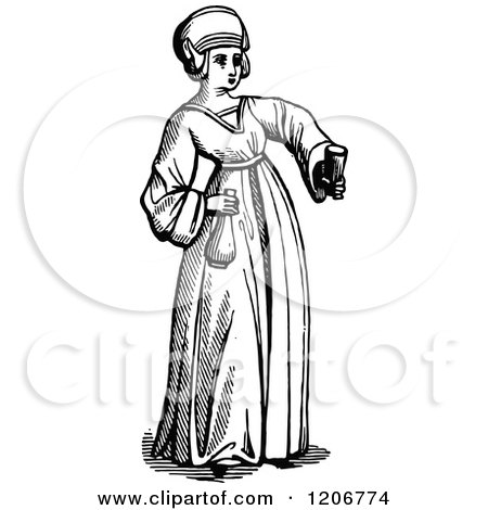 Clipart of a Vintage Black and White Lady Drinking - Royalty Free Vector Illustration by Prawny Vintage