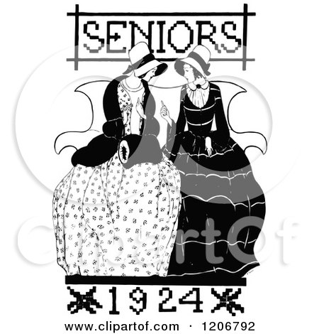 Clipart of a Vintage Black and White Women with Seniors 1924 Text - Royalty Free Vector Illustration by Prawny Vintage
