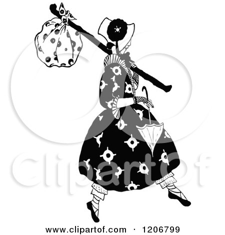 Clipart of a Vintage Black and White Vagrant Lady - Royalty Free Vector Illustration by Prawny Vintage
