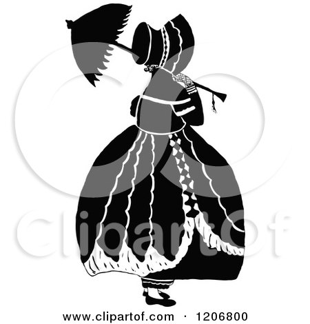 Clipart of a Vintage Black and White Lady with an Umbrella - Royalty Free Vector Illustration by Prawny Vintage
