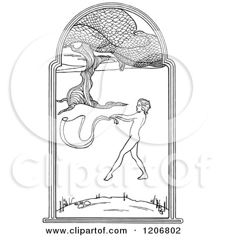 Clipart of a Vintage Black and White Nude Dancer Through a Window Scene - Royalty Free Vector Illustration by Prawny Vintage