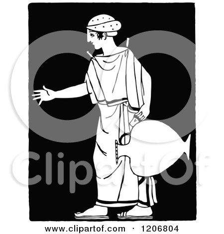 Clipart of a Vintage Black and White Doric Woman with a Jug - Royalty Free Vector Illustration by Prawny Vintage
