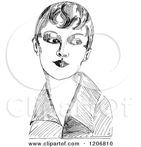 Clipart of a Vintage Black and White Elegant Lady - Royalty Free Vector Illustration by Prawny Vintage