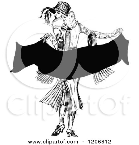 Clipart of a Vintage Black and White Elegant Lady Holding a Scarf - Royalty Free Vector Illustration by Prawny Vintage