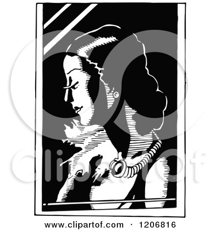 Clipart of a Vintage Black and White Portrait of a Woman - Royalty Free Vector Illustration by Prawny Vintage