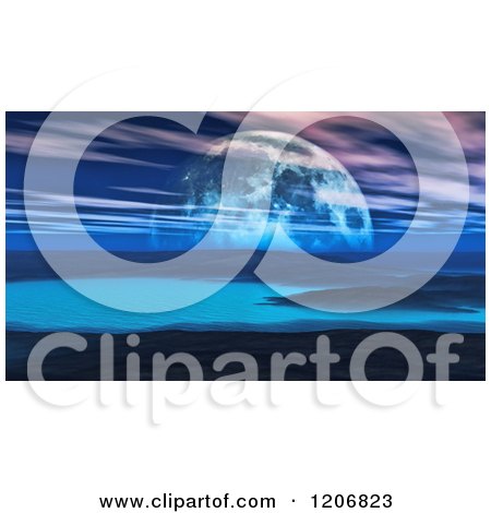Clipart of a 3d Foreign Planet Landscape and Moon - Royalty Free CGI Illustration by KJ Pargeter