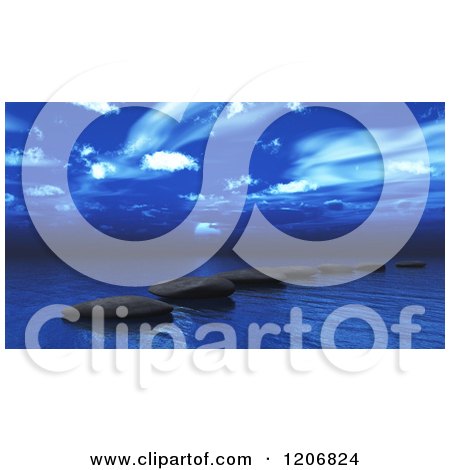 Clipart of a 3d Ocean with Stepping Stones Under a Blue Sky - Royalty Free CGI Illustration by KJ Pargeter
