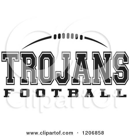Clipart of a Black and White American Football and TROJANS Football Team Text - Royalty Free Vector Illustration by Johnny Sajem