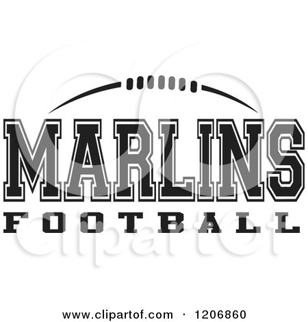 Clipart of a Black and White American Football and MARLINS Football Team Text - Royalty Free Vector Illustration by Johnny Sajem