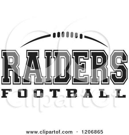 Clipart of a Black and White American Football and RAIDERS Football Team Text - Royalty Free Vector Illustration by Johnny Sajem