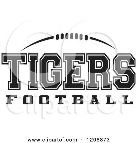 Clipart of a Black and White American Football and TIGERS Football Team Text - Royalty Free Vector Illustration by Johnny Sajem