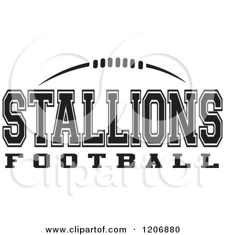 Clipart of a Black and White American Football and STALLIONS Football Team Text - Royalty Free Vector Illustration by Johnny Sajem