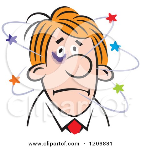 Cartoon of a Man with a Black Eye and Stars - Royalty Free Vector Clipart by Johnny Sajem