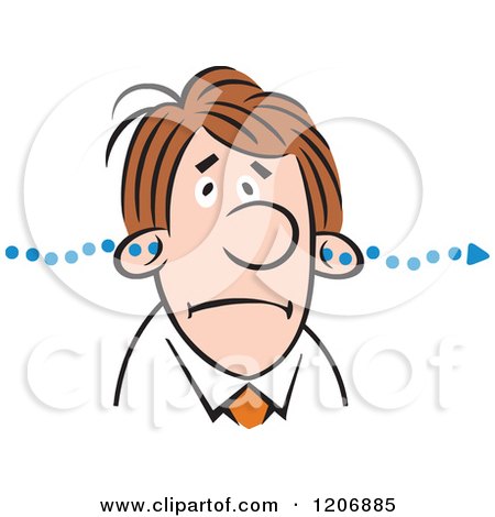 Cartoon of a Man with Information Going in One Ear and out the Other - Royalty Free Vector Clipart by Johnny Sajem