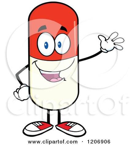 Cartoon of a Happy Pill Mascot Waving - Royalty Free Vector Clipart by Hit Toon
