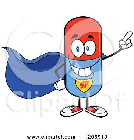 Cartoon of a Happy Pill Mascot Super Hero - Royalty Free Vector Clipart by Hit Toon