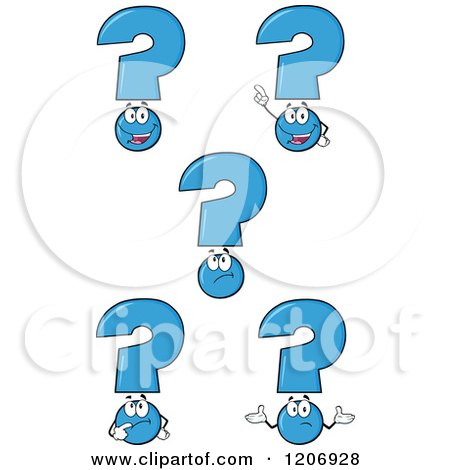 Cartoon of a Blue Question Mark Mascot in Different Poses - Royalty Free Vector Clipart by Hit Toon