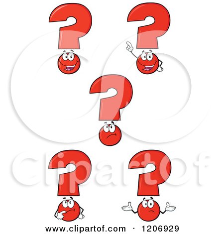 Cartoon of a Red Question Mark Mascot in Different Poses - Royalty Free Vector Clipart by Hit Toon