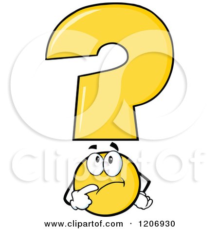 Cartoon of a Yellow Question Mark Mascot in Thought - Royalty Free Vector Clipart by Hit Toon