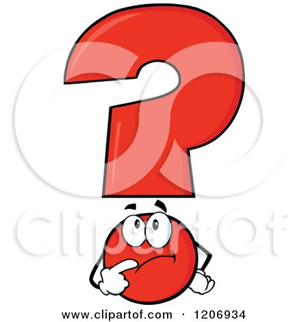 Cartoon of a Red Question Mark Mascot in Thought - Royalty Free Vector Clipart by Hit Toon
