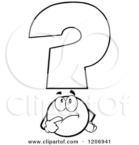 Cartoon of a Black and White Question Mark Mascot in Thought - Royalty Free Vector Clipart by Hit Toon