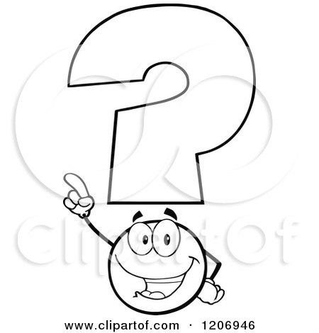 Cartoon of a Happy Pointing Black and White Question Mark Mascot - Royalty Free Vector Clipart by Hit Toon