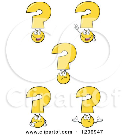 Cartoon of a Yellow Question Mark Mascot in Different Poses - Royalty Free Vector Clipart by Hit Toon