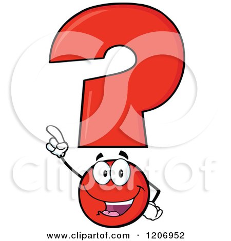 Cartoon of a Happy Pointing Red Question Mark Mascot - Royalty Free Vector Clipart by Hit Toon