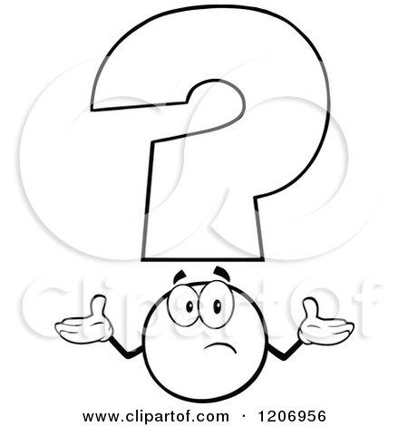 Cartoon of a Shrugging Black and White Question Mark Mascot - Royalty Free Vector Clipart by Hit Toon