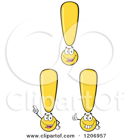 Cartoon of a Yellow Exclamation Point Mascot in Different Poses - Royalty Free Vector Clipart by Hit Toon