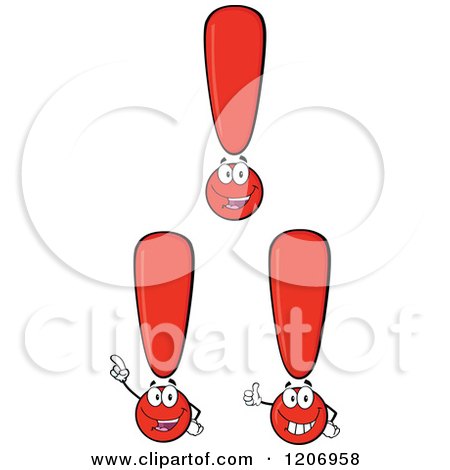 Cartoon of a Red Exclamation Point Mascot in Different Poses - Royalty Free Vector Clipart by Hit Toon