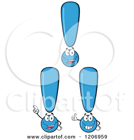 Cartoon of a Blue Exclamation Point Mascot in Different Poses - Royalty Free Vector Clipart by Hit Toon