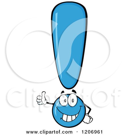 Cartoon of a Happy Blue Exclamation Point Holding a Thumb up - Royalty Free Vector Clipart by Hit Toon