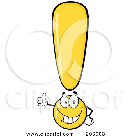 Cartoon of a Happy Yellow Exclamation Point Holding a Thumb up - Royalty Free Vector Clipart by Hit Toon