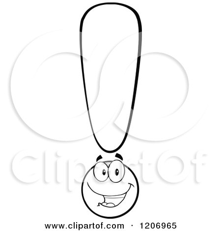 Cartoon of a Happy Black and White Exclamation Point - Royalty Free Vector Clipart by Hit Toon