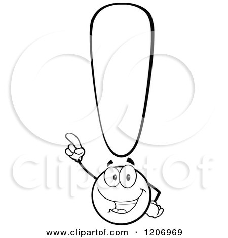 Cartoon of a Smart Pointing Black and White Exclamation Point - Royalty Free Vector Clipart by Hit Toon