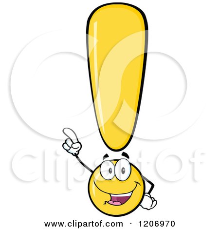 Cartoon of a Smart Pointing Yellow Exclamation Point - Royalty Free Vector Clipart by Hit Toon