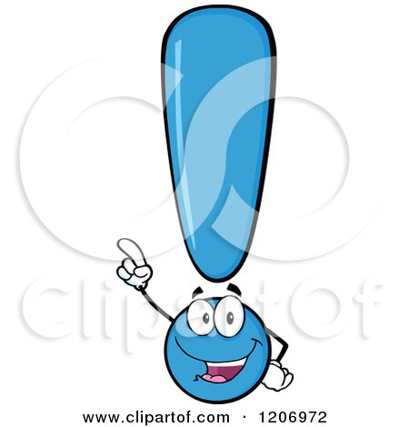 Cartoon of a Smart Pointing Blue Exclamation Point - Royalty Free Vector Clipart by Hit Toon