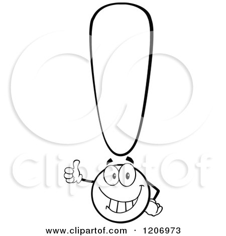 Cartoon of a Happy Black and White Exclamation Point Holding a Thumb up - Royalty Free Vector Clipart by Hit Toon