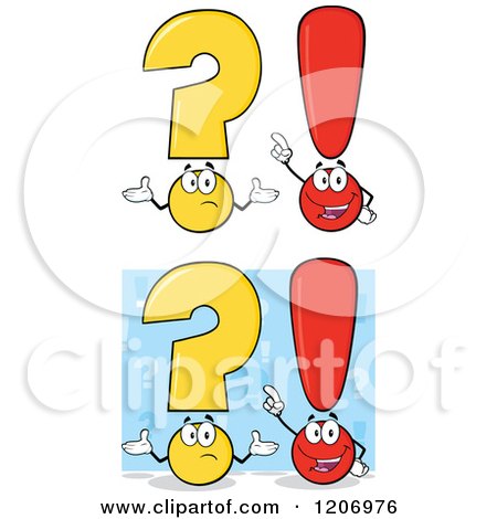 Cartoon of Shrugging Question Marks and Smart Exclamation Points - Royalty Free Vector Clipart by Hit Toon
