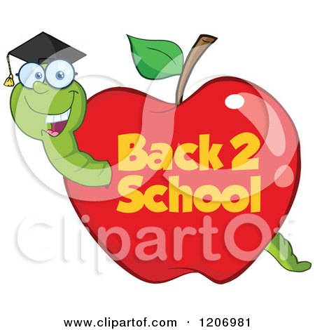 Cartoon of a Bookworm in a Back 2 School Apple - Royalty Free Vector Clipart by Hit Toon